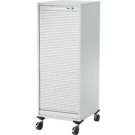 Schäfer Shop Genius Multimobil, L 450 x P 500 x H 1220 mm, volet roulant en plastique, avec roulettes, verrouillable, gris clair