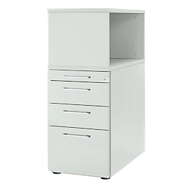 Schäfer Shop Genius pedestal with top shelf, lockable, angular handle, light gray