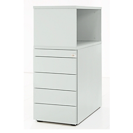 Schäfer Shop Genius pedestal with top shelf, lockable, lateral handle groove, light gray