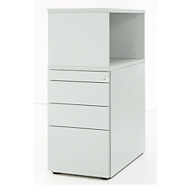 Schäfer Shop Genius pedestal with top shelf, lockable, lateral handle groove, light gray