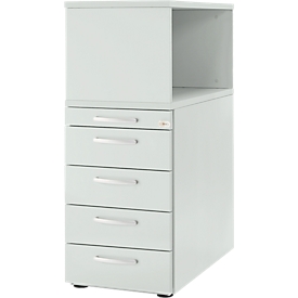 Schäfer Shop Genius pedestal with top shelf, lockable, round handle, light gray
