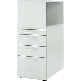 Schäfer Shop Genius pedestal with top shelf, lockable, round handle, light gray