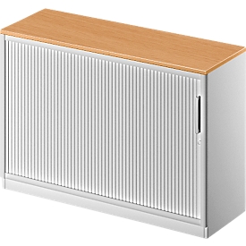 Schäfer Shop Genius Querrollladenschrank TETRIS SOLID, 2 OH, B 1200 x T 413 x H 818 mm, mit Boden und Abdeckplatte, Buche/weißalu 