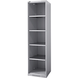 Schäfer Shop Genius Regalschrank FS, 5 OH, 4 höhenverstellbare Fachböden, bis 250 kg, B 545 x T 420 x H 1950 mm, Stahl, weißaluminium RAL 9006
