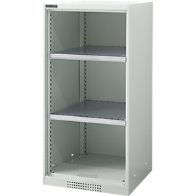 Schäfer Shop Genius Regalschrank FS, OH, 2 höhenverstellbare Fachböden, bis 250 kg, B 545 x T 620 x H 1105 mm, Stahl, lichtgrau RAL 7035