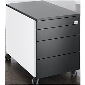 Schäfer Shop Genius Rollcontainer 1233, 3 Schubladen, 1 Utensilienauszug, Zentralverschluss, seitliche Griffnut, B 435 x T 765 x H 577 mm, weiß/graphit