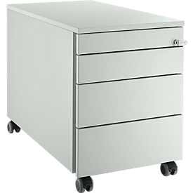 Schäfer Shop Genius Rollcontainer 1233, 4 Schübe, Zentralverschluss, seitliche Griffnut, B 435 x T 765 x H 577 mm, lichtgrau/lichtgrau/lichtgrau 