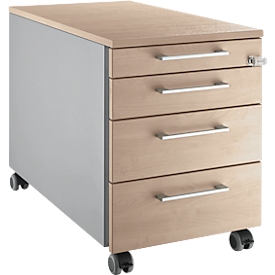 Schäfer Shop Genius Rollcontainer 1233, Griffe eckig, B 435 x H 577 mm, weissalu/Eiche-Dekor