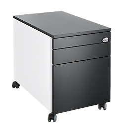 Schäfer Shop Genius Rollcontainer 126, 1 Schublade, 1 Utensilienauszug, 1 Hängeregistraturauszug, Zentralverschluss, seitliche Griffnut, B 435 x T 765 x H 577 mm, weiß/graphit