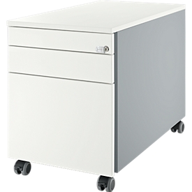 Schäfer Shop Genius Rollcontainer 126, 3 Schübe, Zentralverschluss, seitliche Griffnut, B 435 x T 765 x H 577 mm, weißalu/weißalu/weiß 