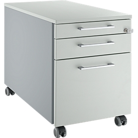 Schäfer Shop Genius Rollcontainer 126, mit Griff eckig, B 435 x H 577 mm, weißalu/lichtgrau/lichtgrau 