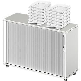 Schäfer Shop Genius rolluikkast TETRIS WOOD, 2 OH, B 1200 mm, hoogte incl. glijders, lichtgrijs + 12 x opbergmand HAN Klassik, formaat C4, kunststof, transparant