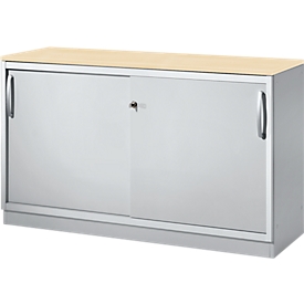 Schäfer Shop Genius Schiebetürenschrank TETRIS SOLID, 2 OH, B 1200 x H 818 mm, Mitteltrennwand, 19 mm Abdeckplatte, Ahorn/weißalu 
