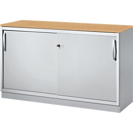 Schäfer Shop Genius Schiebetürenschrank TETRIS SOLID, 2 OH, B 1200 x H 818 mm, Mitteltrennwand, 19 mm Abdeckplatte, Buche/weißalu 