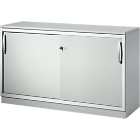 Schäfer Shop Genius Schiebetürenschrank TETRIS SOLID, 2 OH, B 1200 x H 818 mm, Mitteltrennwand, 19 mm Abdeckplatte, lichtgrau/weißalu 