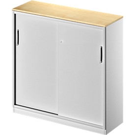 Schäfer Shop Genius Schiebetürenschrank TETRIS SOLID, 3 OH, B 1200 x H 1170 mm, Mitteltrennwand, 19 mm Abdeckplatte, Ahorn/weißalu 