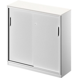 Schäfer Shop Genius Schiebetürenschrank TETRIS SOLID, 3 OH, B 1200 x H 1170 mm, Mitteltrennwand, 19 mm Abdeckplatte, weiss/weissalu 