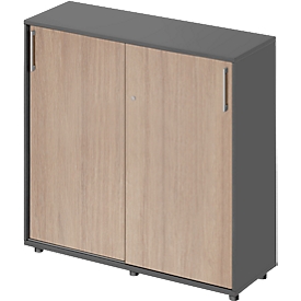 Schäfer Shop Genius Schiebetürenschrank TETRIS WOOD, 3 OH, B 1200 mm, Höhe inkl. Gleiter, graphit/eiche