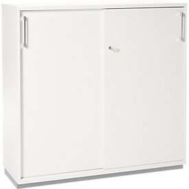 Schäfer Shop Genius Schiebtürenschrank TETRIS WOOD, 3 OH, 2 Fachböden, abschliessbar, Fussgleiter & Stahlsockel, B 1000 x T 421 x H 1160 mm, weiss