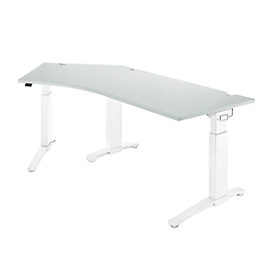 Schäfer Shop Genius Schreibtisch 135° Planova Ergostyle , Ansatz links, man. höheneinstellbar, B 2165 x T 800 mm , lichtgrau/weiss 