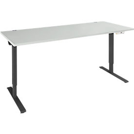 Schäfer Shop Genius Schreibtisch AERO FLEX, elektrisch höhenverstellbar, Rechteck, C-Fuß, B 1600 mm, lichtgrau/schwarz + Memorypanel