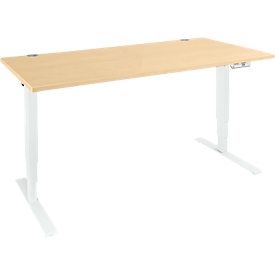 Schäfer Shop Genius Schreibtisch AERO FLEX, elektrisch höhenverstellbar, Rechteck, T-Fuß, B 1200 mm, Ahorn/weiß + Memorypanel
