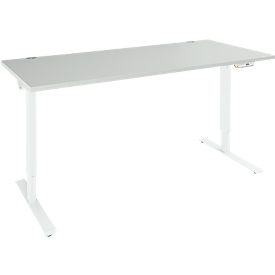 Schäfer Shop Genius Schreibtisch AERO FLEX, elektrisch höhenverstellbar, Rechteck, T-Fuß, B 1800 mm, lichtgrau/weißalu + Memorypanel