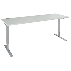 Schäfer Shop Genius Schreibtisch AERO FLEX, elektrisch höhenverstellbar, Rechteck, T-Fuß, B 2000 mm, lichtgrau/weißalu