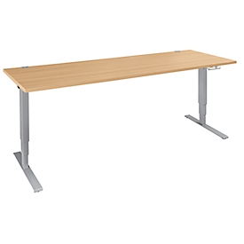 Schäfer Shop Genius Schreibtisch AERO FLEX, elektrisch höhenverstellbar, Rechteck, T-Fuß, B 2000 x T 800 x H 620-1280 mm, Buche/weißalu