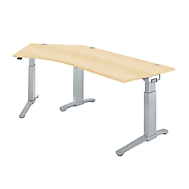 Schäfer Shop Genius Schreibtisch ERGOSTYLE S, 135°, Ansatz links, manuell höheneinstellbar, B 2165 x T 800 mm, Ahorn/weißaluminium