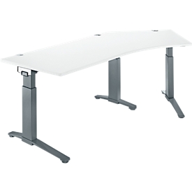 Schäfer Shop Genius Schreibtisch ERGOSTYLE S, 135°, C-Fuss Gestell, Ansatz rechts, manuell höhenverstellbar, melaminharzbeschichtet, B 2165 x T 800 x H 675-895 mm, weiss/anthrazit+