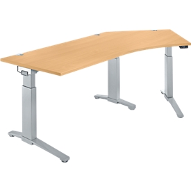 Schäfer Shop Genius Schreibtisch ERGOSTYLE S, 135°, einstufig, elektrisch höhenverstellbar, Ansatz rechts, C-Fuß, B 2165 x T 800 x H 715-1182 mm, inkl. Memory Master, Buche/weißaluminium