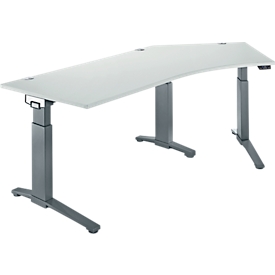 Schäfer Shop Genius Schreibtisch ERGOSTYLE S, 135°, einstufig, elektrisch höhenverstellbar, Ansatz rechts, C-Fuß, B 2165 x T 800 x H 715-1182 mm, inkl. Memory Master, lichtgrau/anthrazit