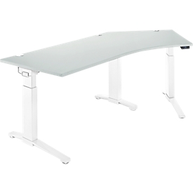 Schäfer Shop Genius Schreibtisch ERGOSTYLE S, 135°, einstufig, elektrisch höhenverstellbar, Ansatz rechts, C-Fuß, B 2165 x T 800 x H 715-1182 mm, inkl. Memory Master, lichtgrau/weiß