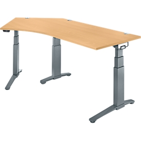 Schäfer Shop Genius Schreibtisch ERGOSTYLE S, 135°, elektrisch höhenverstellbar, Ansatz links, zweistufig, C-Fuß, B 2165 x T 800 x H 645-1305 mm, inkl. Memory Master, Buche/anthrazit