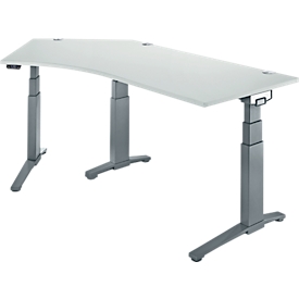 Schäfer Shop Genius Schreibtisch ERGOSTYLE S, 135°, elektrisch höhenverstellbar, Ansatz links, zweistufig, C-Fuß, B 2165 x T 800 x H 645-1305 mm, inkl. Memory Master, lichtgrau/anthrazit