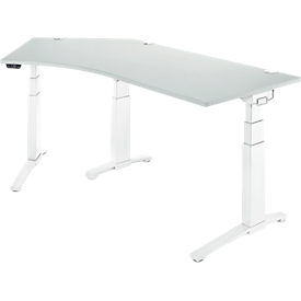 Schäfer Shop Genius Schreibtisch ERGOSTYLE S, 135°, elektrisch höhenverstellbar, Ansatz links, zweistufig, C-Fuss, B 2165 x T 800 x H 645-1305 mm, inkl. Memory Master, lichtgrau/weiss