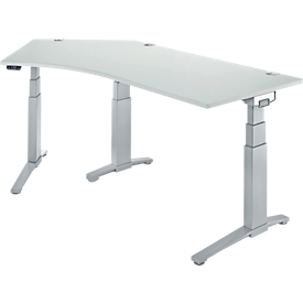 Schäfer Shop Genius Schreibtisch ERGOSTYLE S, 135°, elektrisch höhenverstellbar, Ansatz links, zweistufig, C-Fuss, B 2165 x T 800 x H 645-1305 mm, inkl. Memory Master, lichtgrau/weissaluminium