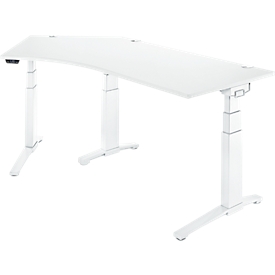 Schäfer Shop Genius Schreibtisch ERGOSTYLE S, 135°, elektrisch höhenverstellbar, Ansatz links, zweistufig, C-Fuß, B 2165 x T 800 x H 645-1305 mm, inkl. Memory Master, weiß/weiß