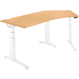 Schäfer Shop Genius Schreibtisch ERGOSTYLE S, 135°, elektrisch höhenverstellbar, Ansatz rechts, zweistufig, C-Fuß, B 2165 x T 800 x H 645-1305 mm, inkl. Memory Master, Buche/weiß