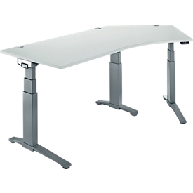 Schäfer Shop Genius Schreibtisch ERGOSTYLE S, 135°, elektrisch höhenverstellbar, Ansatz rechts, zweistufig, C-Fuss, B 2165 x T 800 x H 645-1305 mm, inkl. Memory Master, lichtgrau/anthrazit