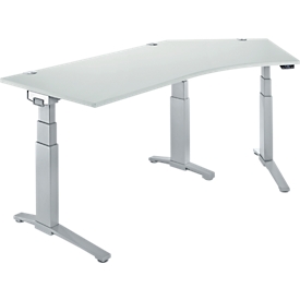 Schäfer Shop Genius Schreibtisch ERGOSTYLE S, 135°, elektrisch höhenverstellbar, Ansatz rechts, zweistufig, C-Fuß, B 2165 x T 800 x H 645-1305 mm, inkl. Memory Master, lichtgrau/weißaluminium