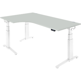 Schäfer Shop Genius Schreibtisch ERGOSTYLE S, 90°, Ansatz links, elektrisch höhenverstellbar, C-Fuß, zweistufig, B 2000 x T 800 x H 645-1305 mm, inkl. Memory Master, lichtgrau/weiß