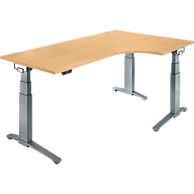 Schäfer Shop Genius Schreibtisch ERGOSTYLE S, 90°, Ansatz rechts, elektrisch höhenverstellbar, C-Fuß, zweistufig, B 2000 x T 800 x H 645-1305 mm, inkl. Memory Master, Buche/anthrazit