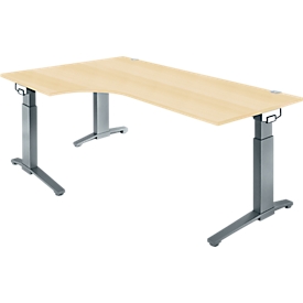 Schäfer Shop Genius Schreibtisch ERGOSTYLE S, 90°, C-Fuß Gestell, Ansatz links, manuell höhenverstellbar, melaminharzbeschichtet, B 2000 x T 800 x H 675-895 mm, Ahorn/anthrazit