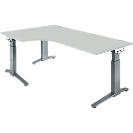 Schäfer Shop Genius Schreibtisch ERGOSTYLE S, 90°, C-Fuß Gestell, Ansatz links, manuell höhenverstellbar, melaminharzbeschichtet, B 2000 x T 800 x H 675-895 mm, lichtgrau/anthrazit
