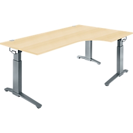 Schäfer Shop Genius Schreibtisch ERGOSTYLE S, 90°, C-Fuß Gestell, Ansatz rechts, manuell höhenverstellbar, melaminharzbeschichtet, B 2000 x T 800 x H 675-895 mm, Ahorn/anthrazit