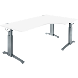 Schäfer Shop Genius Schreibtisch ERGOSTYLE S, 90°, C-Fuß Gestell, Ansatz rechts, manuell höhenverstellbar, melaminharzbeschichtet, B 2000 x T 800 x H 675-895 mm, weiß/anthrazit