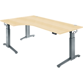 Schäfer Shop Genius Schreibtisch ERGOSTYLE S, 90°, elektrisch höhenverstellbar, Ansatz links, C-Fuß, einstufig, B 2000 x T 800 x H 715 - 1182 mm, inkl. Memory Master, Ahorn/anthrazit
