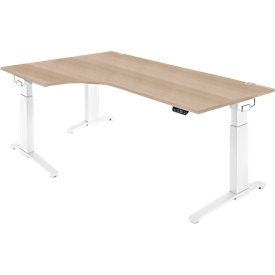 Schäfer Shop Genius Schreibtisch ERGOSTYLE S, 90°, elektrisch höhenverstellbar, Ansatz links, C-Fuß, einstufig, B 2000 x T 800 x H 715 - 1182 mm, inkl. Memory Master, Eiche/weiß